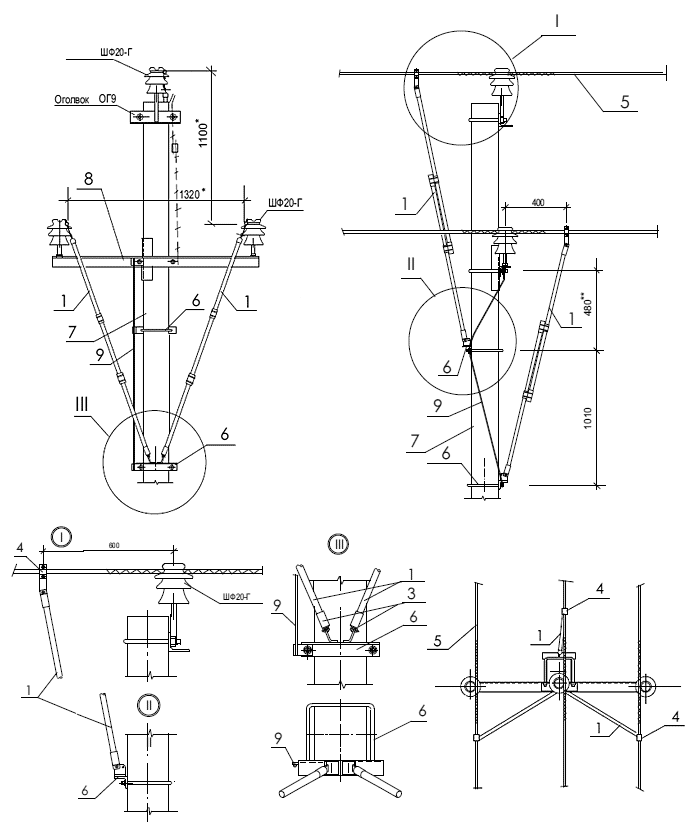 Схема установки разрядника РДИМ-10-1,5-IV УХЛ1 на промежуточной опоре